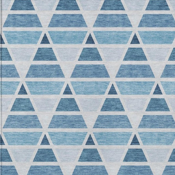 8 Ft X 10 Ft Blue Silver Geometric Polyester Indoor Outdoor Washable Area Rug