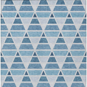 8 Ft X 10 Ft Blue Silver Geometric Polyester Indoor Outdoor Washable Area Rug