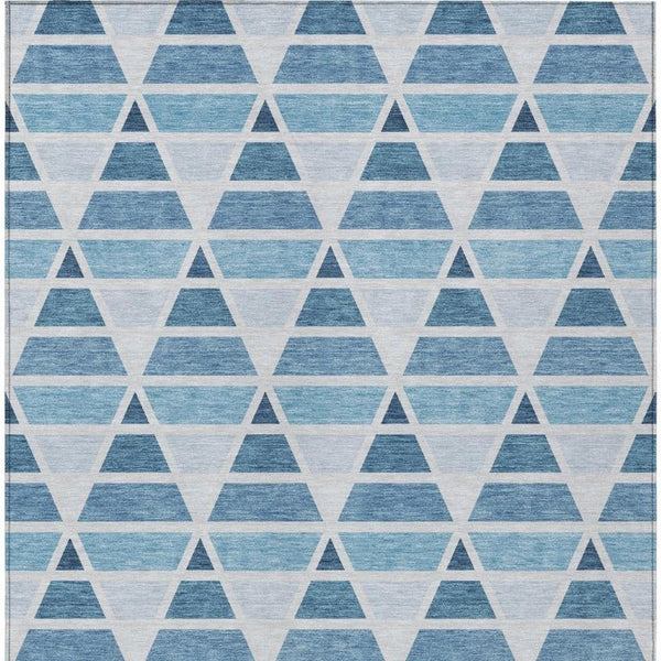 8 Ft X 10 Ft Blue Silver Geometric Polyester Indoor Outdoor Washable Area Rug
