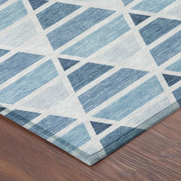 8 Ft X 10 Ft Blue Silver Geometric Polyester Indoor Outdoor Washable Area Rug