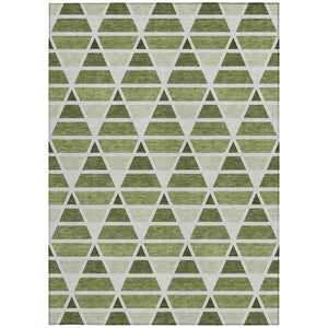 9 X 12 Geometric Fern Green Polyester Area Rug Washable for Indoor Outdoor Use