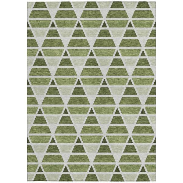 9 X 12 Geometric Fern Green Polyester Area Rug Washable for Indoor Outdoor Use