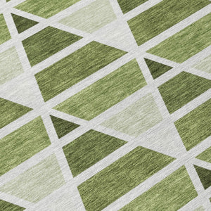 9 X 12 Geometric Fern Green Polyester Area Rug Washable for Indoor Outdoor Use