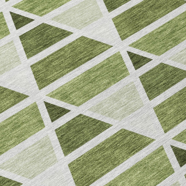 9 X 12 Geometric Fern Green Polyester Area Rug Washable for Indoor Outdoor Use