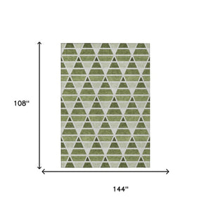 9 X 12 Geometric Fern Green Polyester Area Rug Washable for Indoor Outdoor Use