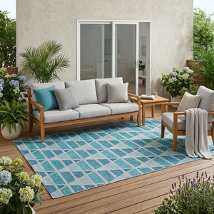 5x8 Teal Turquoise Geometric Polyester Area Rug Washable for Indoor Outdoor Use