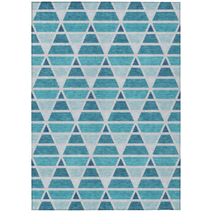 HomeRoots 5x8 Teal Turquoise Geometric Polyester Area Rug Washable for Indoor Outdoor Use 739506