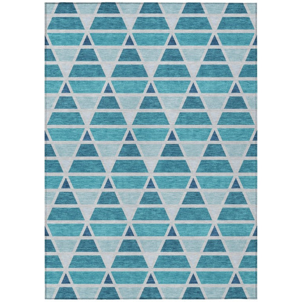 HomeRoots 5x8 Teal Turquoise Geometric Polyester Area Rug Washable for Indoor Outdoor Use 739506