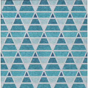 8x10 Teal Turquoise Geometric Polyester Area Rug Stain Resistant Indoor Outdoor