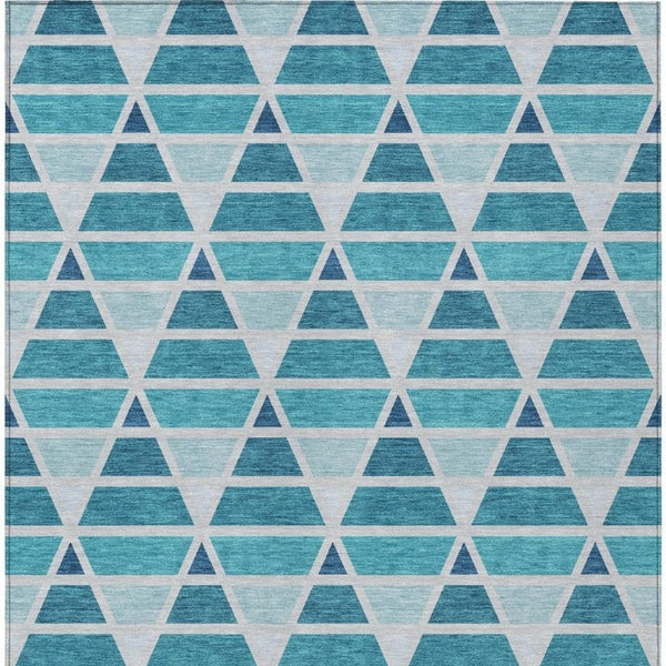 8x10 Teal Turquoise Geometric Polyester Area Rug Stain Resistant Indoor Outdoor