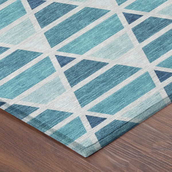 8x10 Teal Turquoise Geometric Polyester Area Rug Stain Resistant Indoor Outdoor