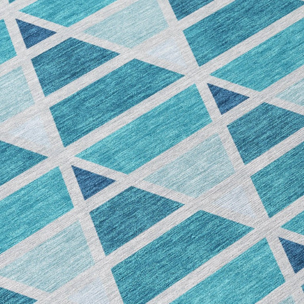 8x10 Teal Turquoise Geometric Polyester Area Rug Stain Resistant Indoor Outdoor