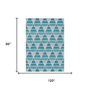 8x10 Teal Turquoise Geometric Polyester Area Rug Stain Resistant Indoor Outdoor