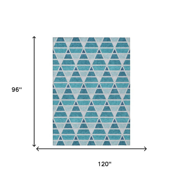 8x10 Teal Turquoise Geometric Polyester Area Rug Stain Resistant Indoor Outdoor
