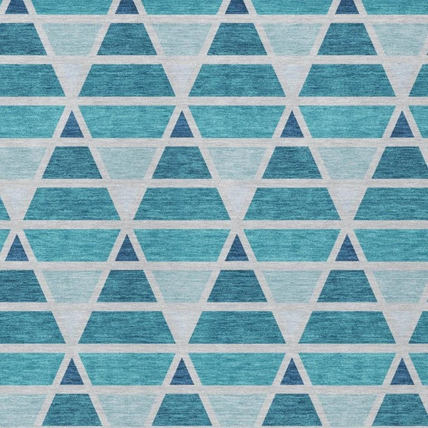 9 X 12 Teal Turquoise Geometric Polyester Area Rug Stain Resistant Indoor Outdoor