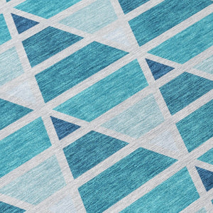 9 X 12 Teal Turquoise Geometric Polyester Area Rug Stain Resistant Indoor Outdoor