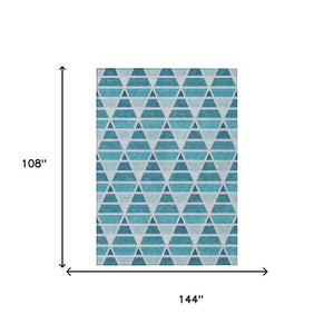 9 X 12 Teal Turquoise Geometric Polyester Area Rug Stain Resistant Indoor Outdoor