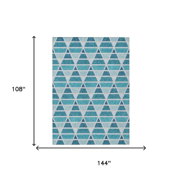 9 X 12 Teal Turquoise Geometric Polyester Area Rug Stain Resistant Indoor Outdoor