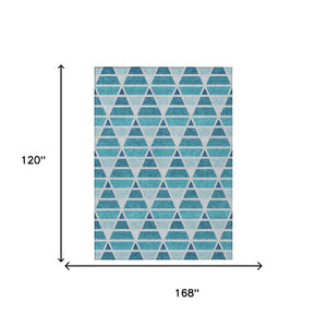 10 X 14 Teal Turquoise Geometric Polyester Area Rug Washable Patio Porch Living