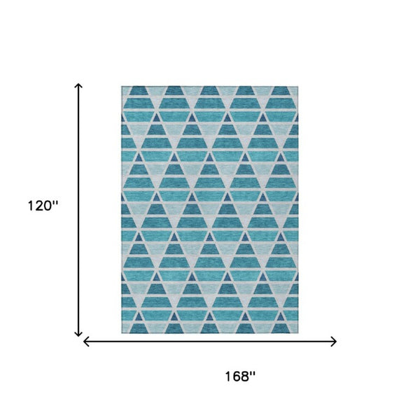 10 X 14 Teal Turquoise Geometric Polyester Area Rug Washable Patio Porch Living