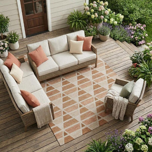 8 X 10 Rust Geometric Polyester Area Rug Washable Stain Resistant Patio Porch