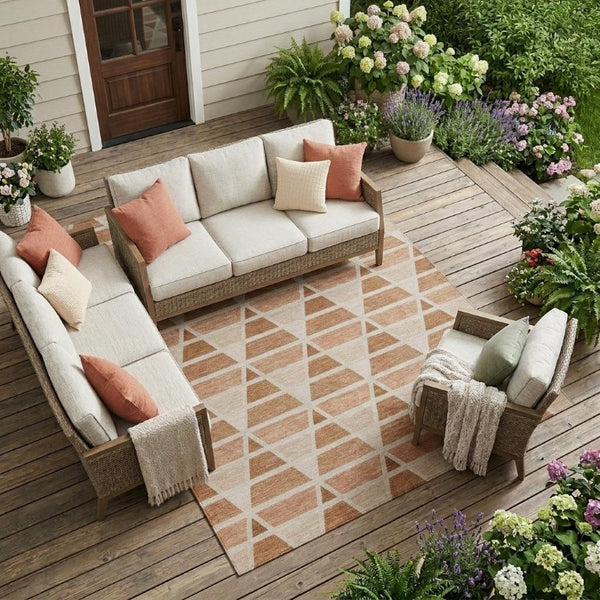 8 X 10 Rust Geometric Polyester Area Rug Washable Stain Resistant Patio Porch