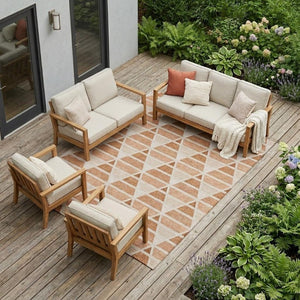 9 X 12 Orange Rust Geometric Polyester Area Rug Washable for Patio or Living Room