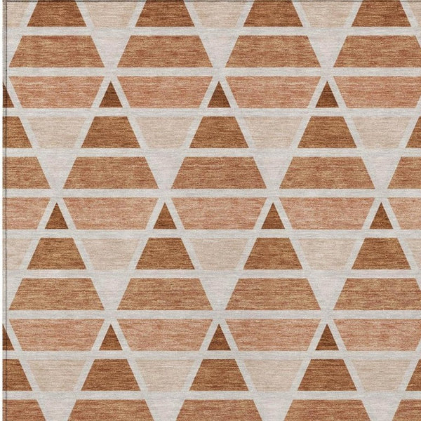 9 X 12 Orange Rust Geometric Polyester Area Rug Washable for Patio or Living Room