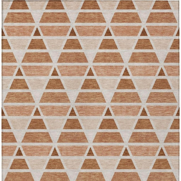 9 X 12 Orange Rust Geometric Polyester Area Rug Washable for Patio or Living Room