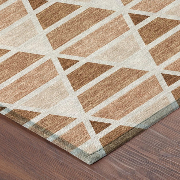 9 X 12 Orange Rust Geometric Polyester Area Rug Washable for Patio or Living Room