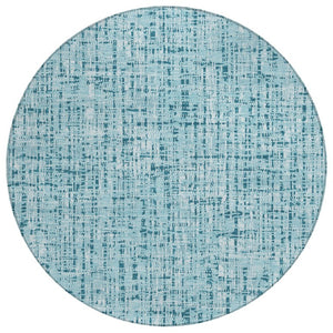 HomeRoots 8 Ft Round Aqua Teal Abstract Polyester Rug Washable for Indoor Outdoor Spaces 739519