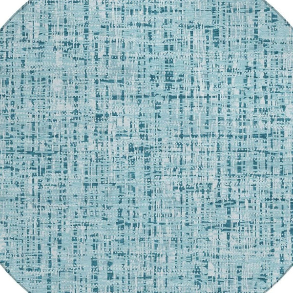8 Ft Round Aqua Teal Abstract Polyester Rug Washable for Indoor Outdoor Spaces