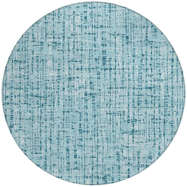 8 Ft Round Aqua Teal Abstract Polyester Rug Washable for Indoor Outdoor Spaces