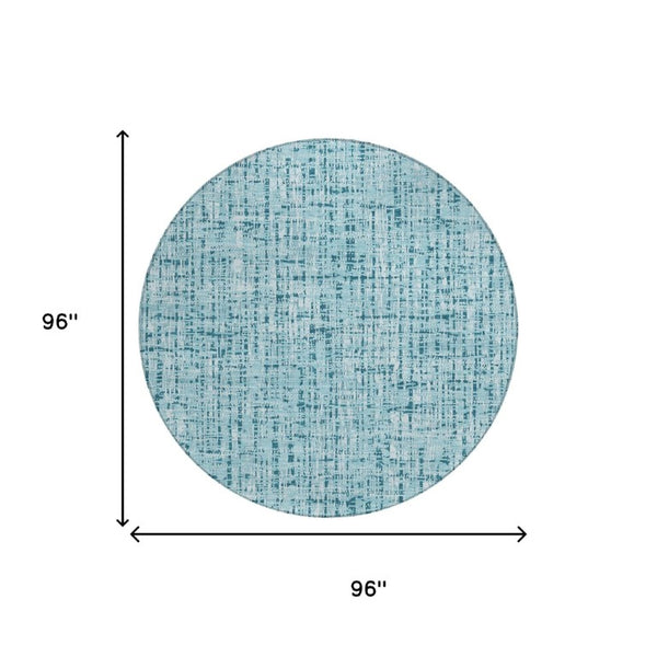 8 Ft Round Aqua Teal Abstract Polyester Rug Washable for Indoor Outdoor Spaces
