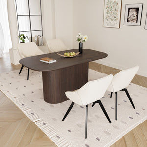 English Elm 63" Mid-Century Modern Brown Mdf Dining Table & 4 Beige Pu Chairs With Black Metal Legs Set W2189S00689