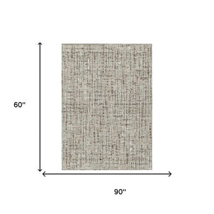 5 X 8 Abstract Beige Brown Polyester Area Rug Washable Stain Resistant Indoor Outdoor