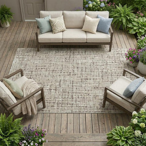 8 Ft X 10 Ft Abstract Polyester Area Rug Washable Indoor Outdoor Beige Brown