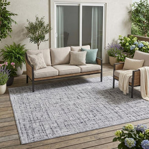 5x8 Abstract Ivory Gray Polyester Area Rug Washable Stain Resistant Indoor Outdoor