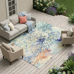 9 X 12 Blue Pewter Abstract Polyester Area Rug Washable for Indoor Outdoor Use