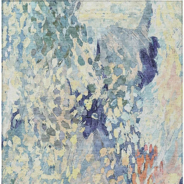 9 X 12 Blue Pewter Abstract Polyester Area Rug Washable for Indoor Outdoor Use