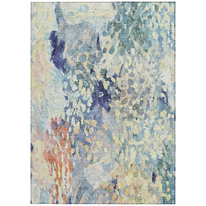 9 X 12 Blue Pewter Abstract Polyester Area Rug Washable for Indoor Outdoor Use