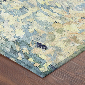 9 X 12 Blue Pewter Abstract Polyester Area Rug Washable for Indoor Outdoor Use