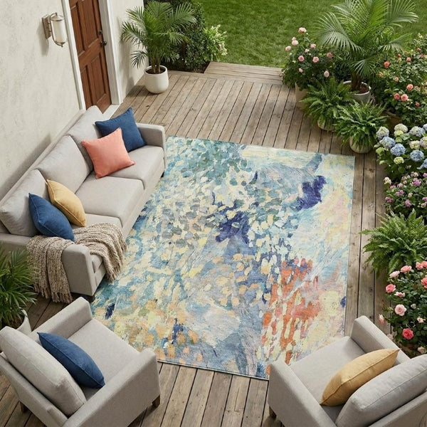 10 X 14 Abstract Polyester Area Rug Washable Indoor Outdoor Living Patio