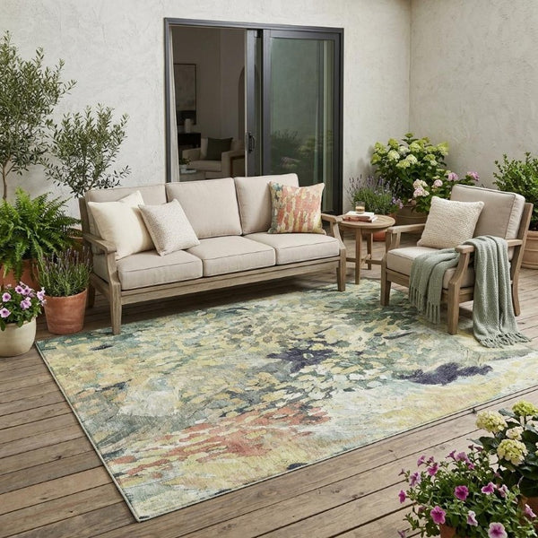 5 Foot X 8 Abstract Polyester Area Rug Washable Stain Resistant Indoor Outdoor