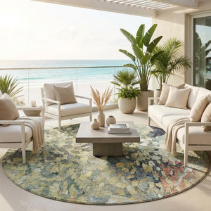 8 Foot Round Abstract Polyester Area Rug Washable Geometric Indoor Outdoor Accent