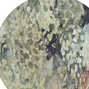 8 Foot Round Abstract Polyester Area Rug Washable Geometric Indoor Outdoor Accent