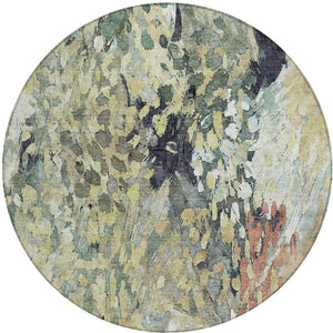 8 Foot Round Abstract Polyester Area Rug Washable Geometric Indoor Outdoor Accent