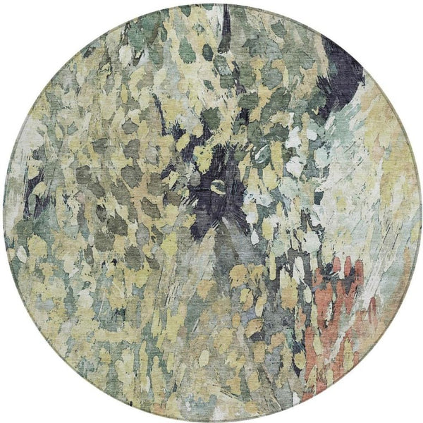 8 Foot Round Abstract Polyester Area Rug Washable Geometric Indoor Outdoor Accent
