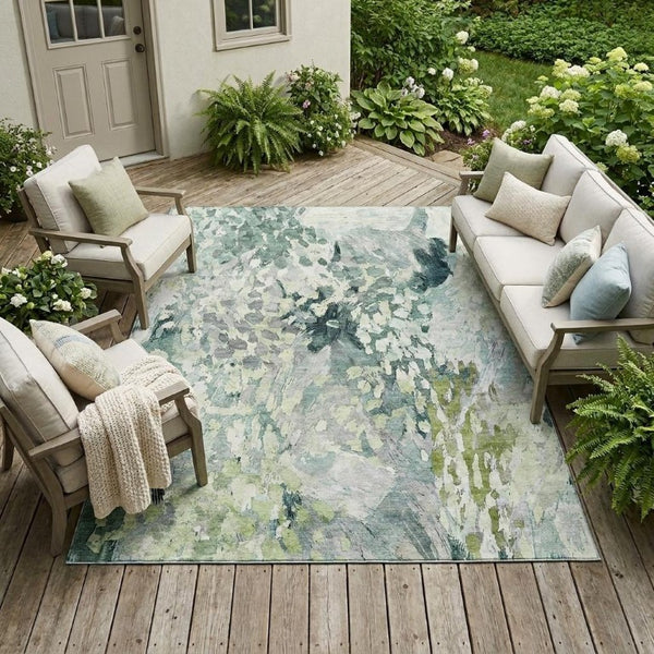8x10 Mint Abstract Polyester Area Rug Washable Stain Resistant Indoor Outdoor Patio