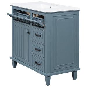 English Elm 36 Inch Bathroom Vanity With Ceramic Sink, Adjustable Shelf, Stylish Storage, Modern Blue Finish N725P336554C